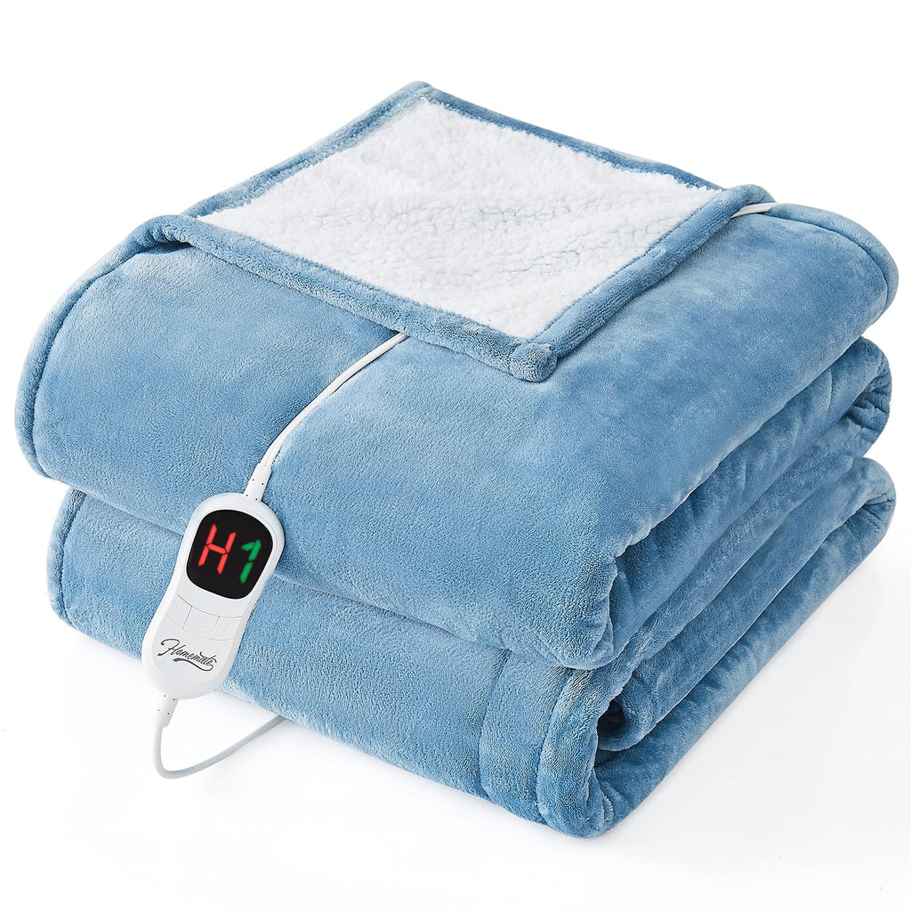 Homemate Heated Electric Blanket Queen Size - 84"x90" Heating Bed Blanket Throw with 10 Heating Levels 8 Hours Auto Off Fast Heating Over-Heat Protection Ultra Soft Flannel ETL Certified, Grey