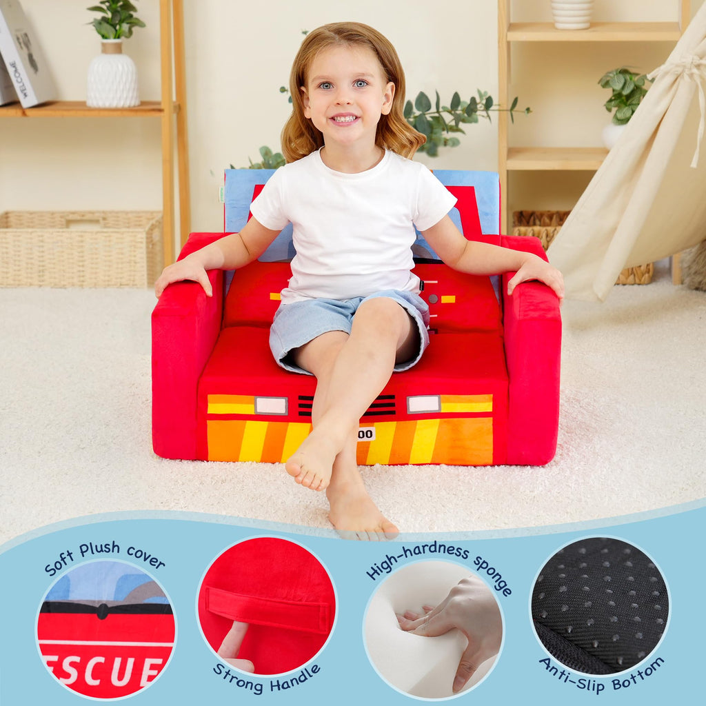 MallBest Kinder Sofas Kindersofa Baby Polstersofa Schlafsofa Übernachtungsstuhl Klappbarer Liegesessel (Rot/Feuerwehr)
