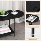 OYEAL Black Coffee Table for Living Room, 2-Tier Small Oval Center Table, Mid Century Farmhouse Round Tea Table with Storage Shelf for Small Space, Home Office, Living Room