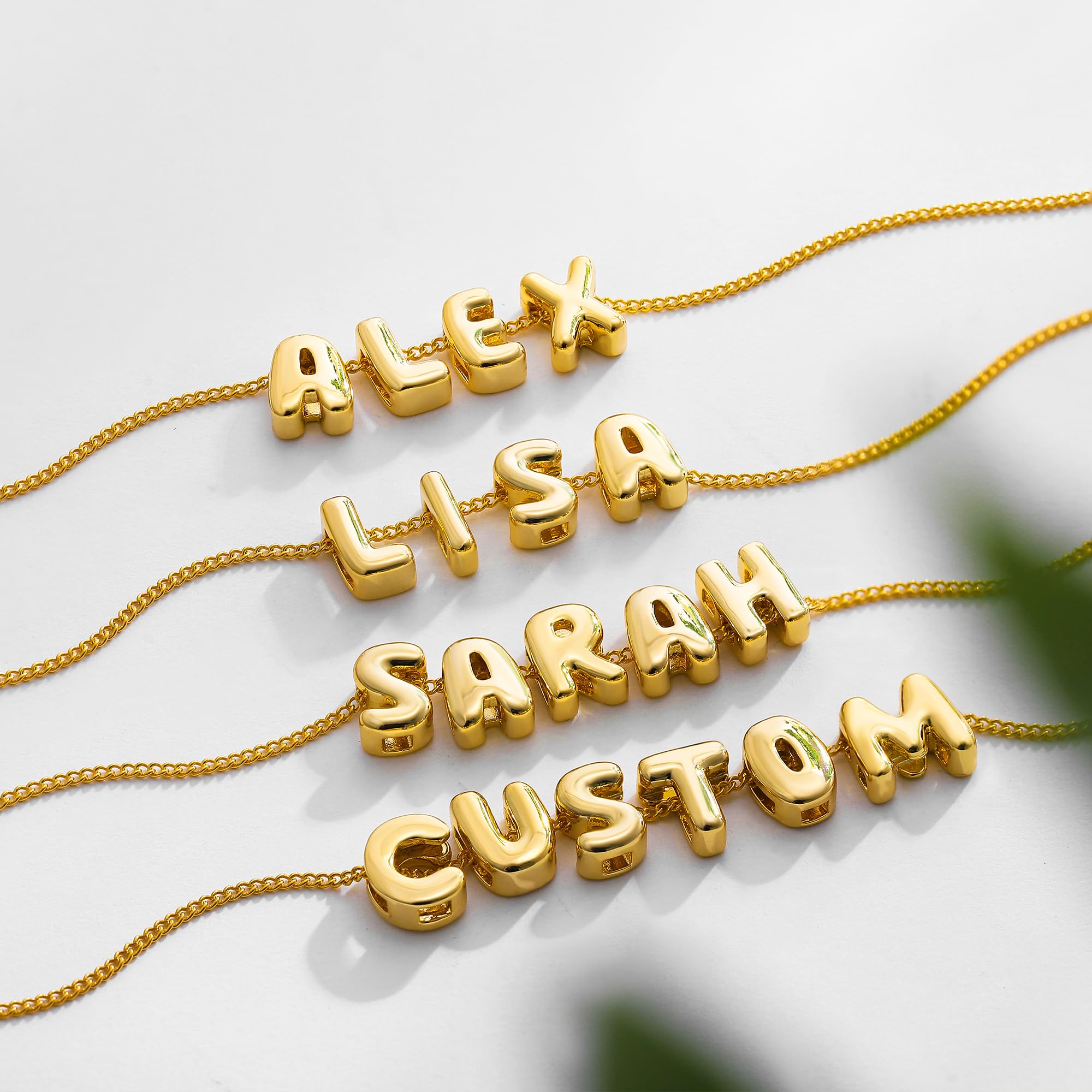 SLOONG Custom Name Beads Necklace for Women, Bubble 3D Letter Pendant 18K Gold Plated Dainty Initial Personalized Necklaces Gift for Mom Mother Girlfriend Initial Alphabet A-Z
