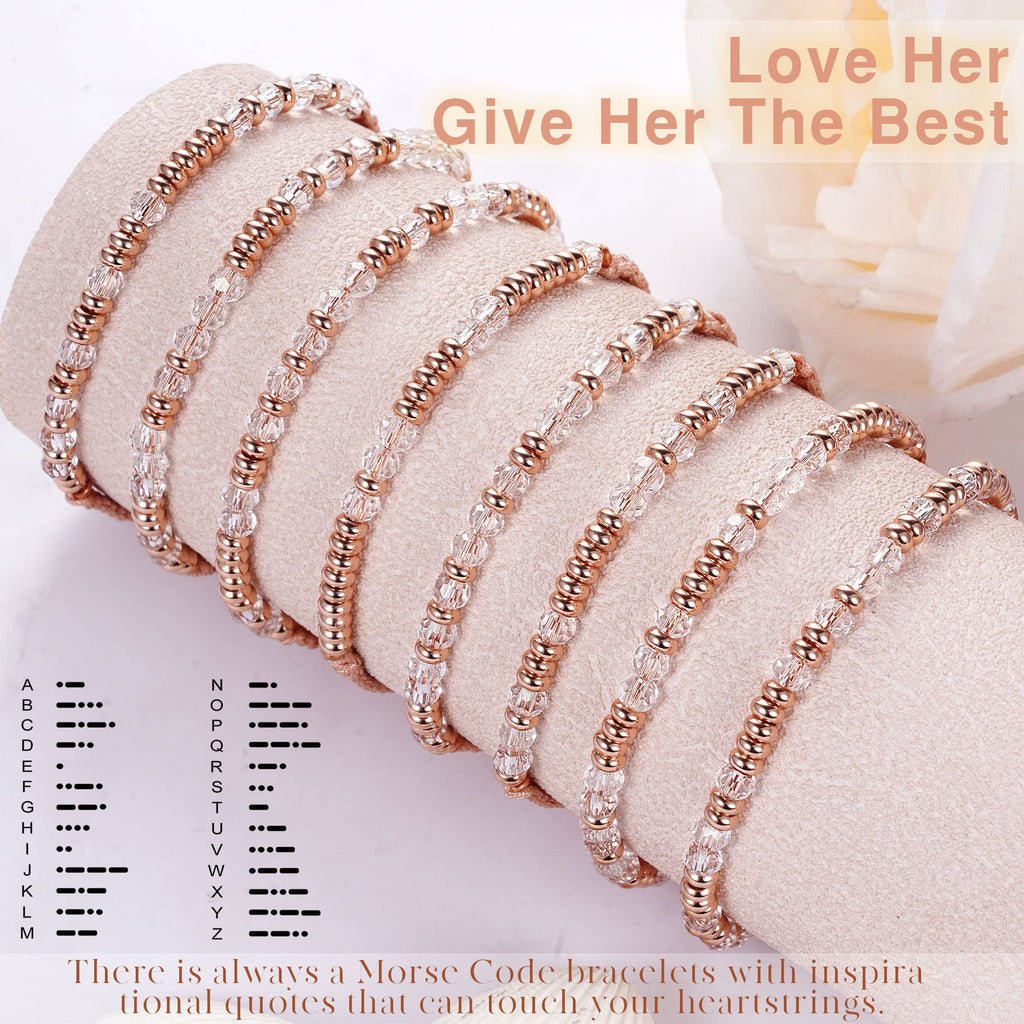 Motivational Gifts for Women Stocking Stuffers for Teen Inspirational Morse Code Bracelets for Her Daughter Sisters Gifts from Sister Adjustable Handmade Braided Link Pink Birthday Christmas Jewelry