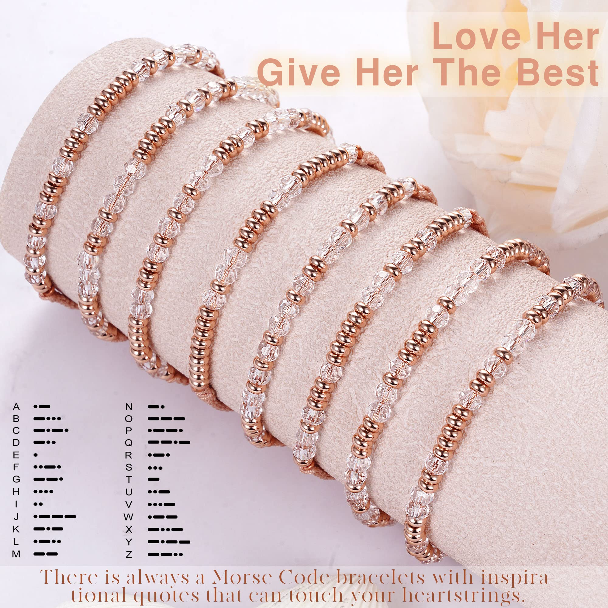 Motivational Gifts for Women Stocking Stuffers for Teen Inspirational Morse Code Bracelets for Her Daughter Sisters Gifts from Sister Adjustable Handmade Braided Link Pink Birthday Christmas Jewelry