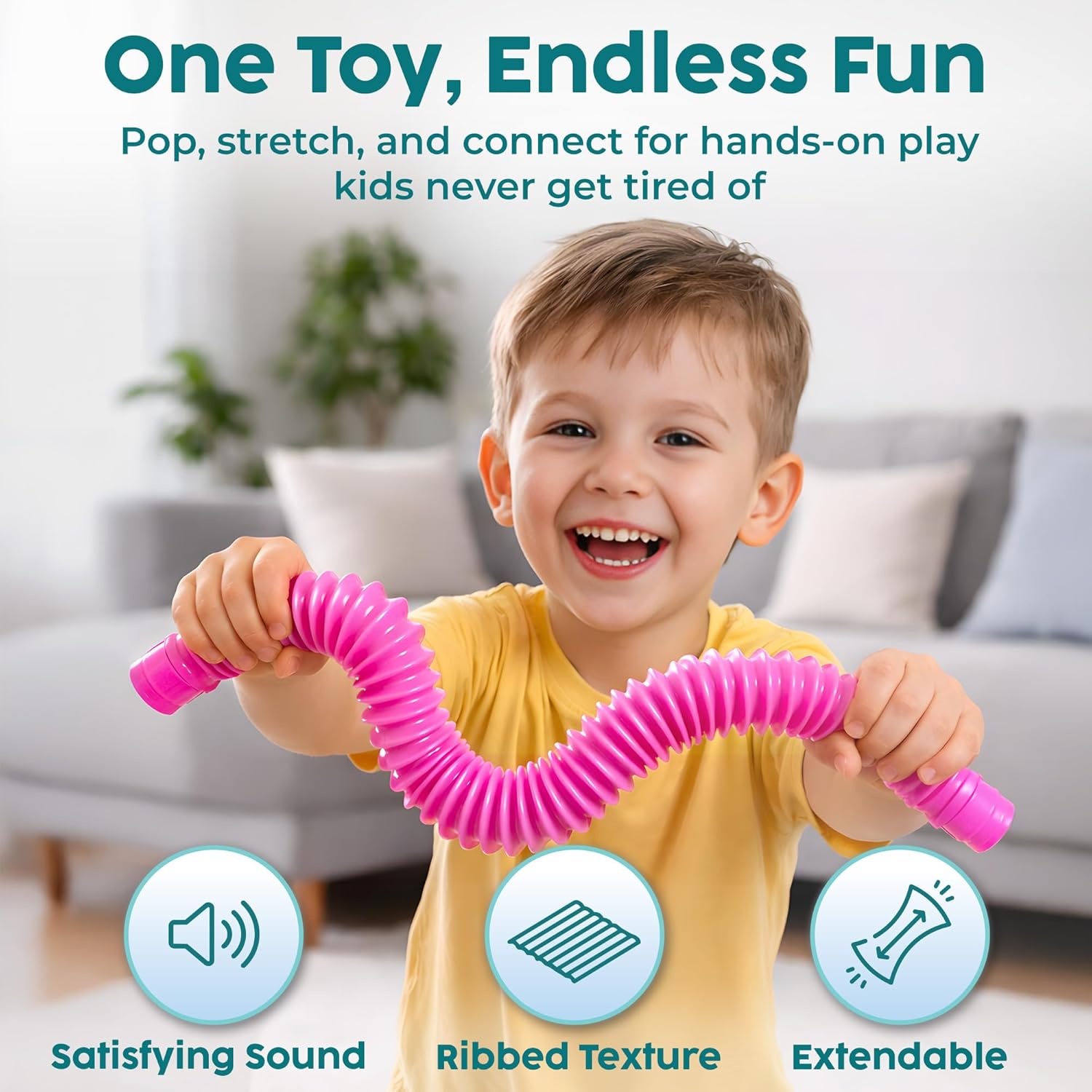 BUNMO Easter Basket Stuffers for Toddler - Pop Tubes - Sensory Fidget Toys - Creative Learning - Hours of Fun for Kids - Easter Toys - Tons of Ways to Play - Non-Mouthable 3+ - 4 Pack Large