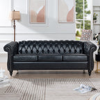 Ball & Cast 83" Chesterfield Leather Sofa with Channel Tufted Seat Back,Removable Square Arm Nailhead Trim Classic 3 Seater Couch,Mid Centuryfor Living Room,Bedroom,Office,Black PU