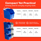 Multi Bin Recycling System with Three Stackable 6 Gallon Recycle Bins to Build Your Recycling Center for Offices, Kitchen, Garages, Businesses (3 Pack, Blue/Grey/Green)