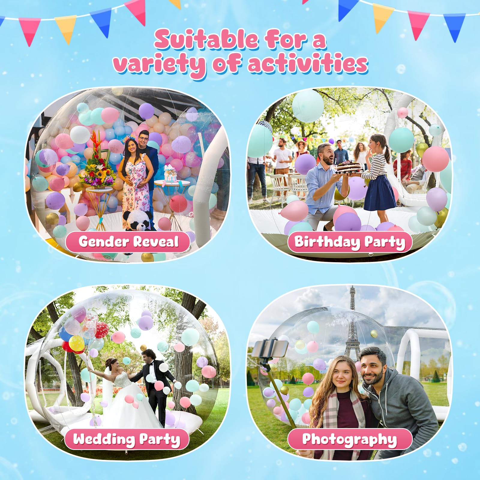 Bubble House aufblasbares PVC-Bubble-Zelt, kommerzielles 10FT Bubble mit UL-Gebläse & Pumpe für Kinder/Erwachsene, Party, Geschlechtsenthüllung, 10FT Durchmesser Bubble, 6FT Tunnel