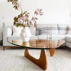 Small Coffee Table Modern Glass Coffee Table, Mid Century Coffee Tables for Living Room, Mesa de Centro para Sala, Rustic Oval Coffee Tables with Glass Top & Wood Base, (Walnut Brown, 31.5in)