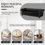 Chesterfield Leather Sofa, 89" Mid Century Modern Couch with Low Back, Roll Arm Nailhead Trim Classic 3 Seater Couch for Living Room, Office, Apartment, PU Black