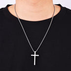 Fiusem Cross Necklace for Men, Inspirational Bible Verse Cross Chain for Men, Stainless Steel Box Necklace