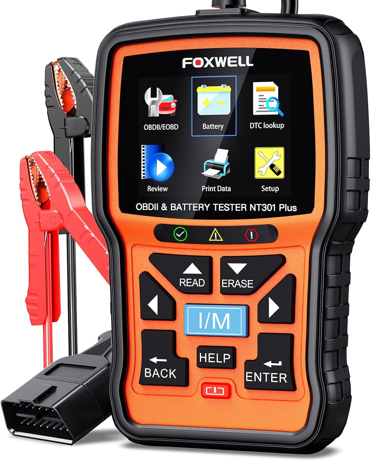 FOXWELL NT301 Plus 2-in-1 OBD2 Scanner Battery Tester, Professional Check Engine Code Reader Car Diagnostic Tool, Live Data, 12V 100-1100CCA Cranking Charging Analyzer for 1996 or Newer Vehicle