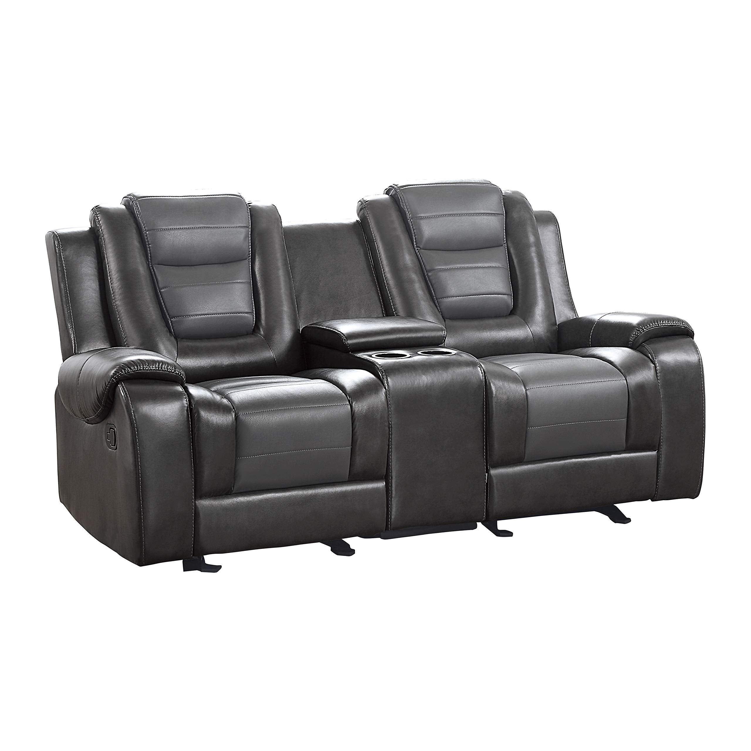 Lexicon Reclining Living Room Set, Manual Reclining Sofas, Couches for Living Room, Home Theater Seating, Includes Reclining Sofa and Double Gliding Loveseat, 2-Piece Set, Two-Tone Brown​