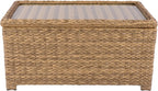 Classic Patio Coffee Table with Storage, Hand-Woven HDPE Rattan Wicker Outdoor Coffee Tables, Tempered Glass Flip-Top, Waterproof for Porch Backyard (40''Wx19''Dx22''H, Light Brown)