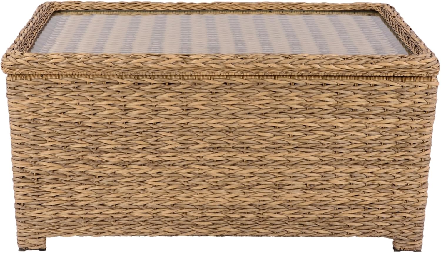 Classic Patio Coffee Table with Storage, Hand-Woven HDPE Rattan Wicker Outdoor Coffee Tables, Tempered Glass Flip-Top, Waterproof for Porch Backyard (40''Wx19''Dx22''H, Light Brown)