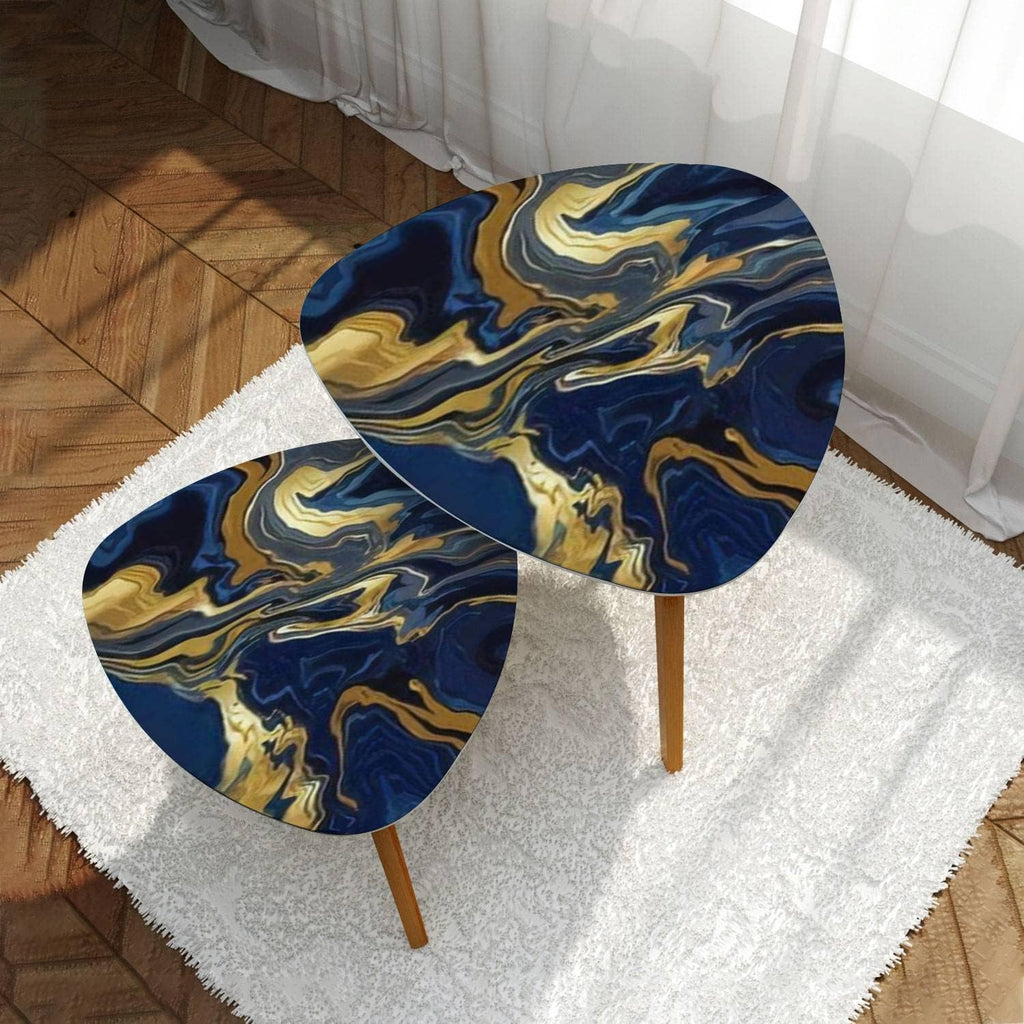 Small Coffee Nesting Table Luxury Blue Marble Gold Abstract Texture Indigo Ocean Blue marbling Modern Minimalist Side Table Triangle End Tea Table Center Table Set of 2Living Room Bedroom