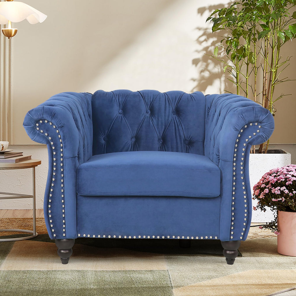 Home Sofa Living Room Furniture, 3 Seater 84" Velvet Upholstered Couch, Mid Century Modern Comfy Couch with Cushions, Classic Tufted Chesterfield Couches for Bedroom, Office, Apartment (Orange)