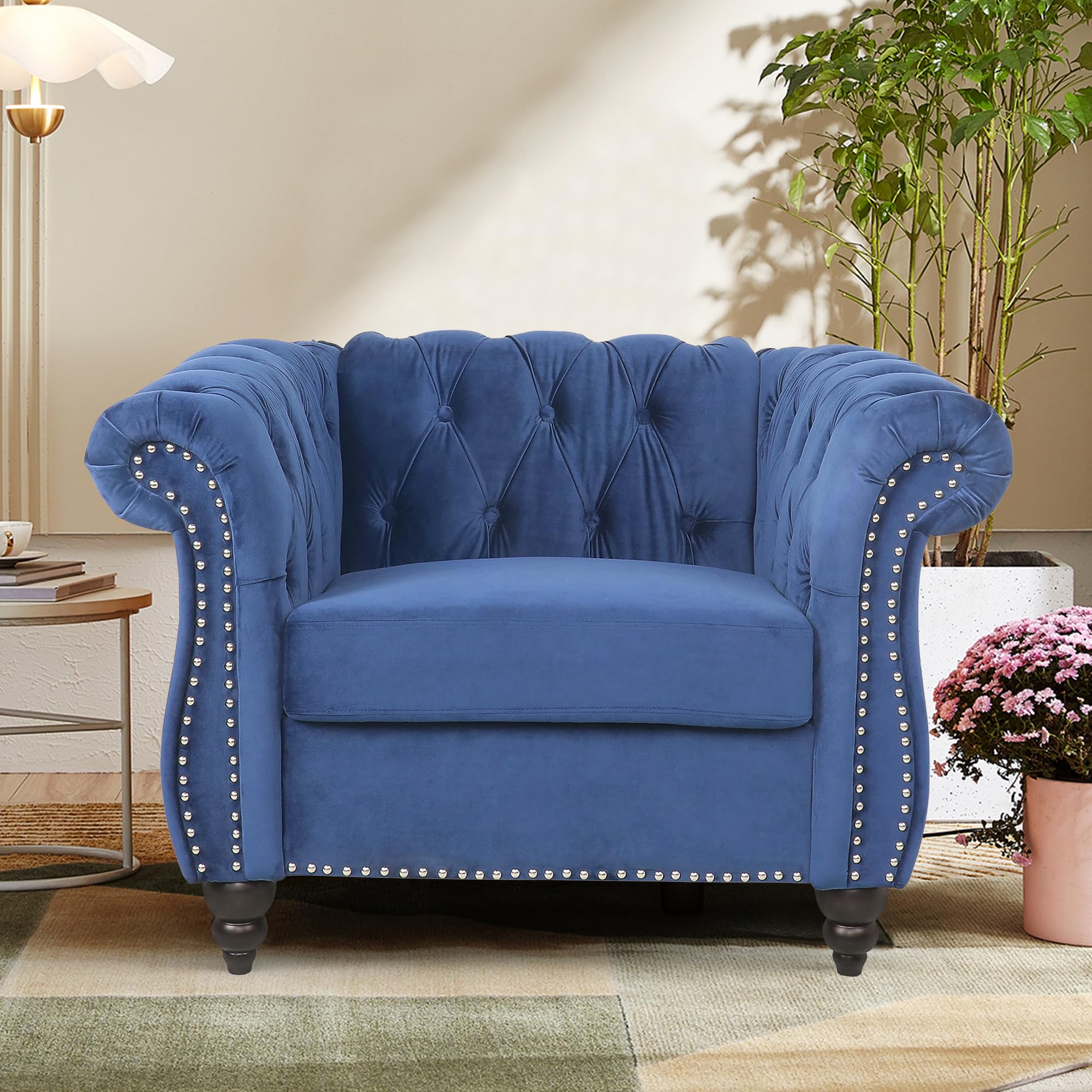 Home Sofa Living Room Furniture, 3 Seater 84" Velvet Upholstered Couch, Mid Century Modern Comfy Couch with Cushions, Classic Tufted Chesterfield Couches for Bedroom, Office, Apartment (Orange)