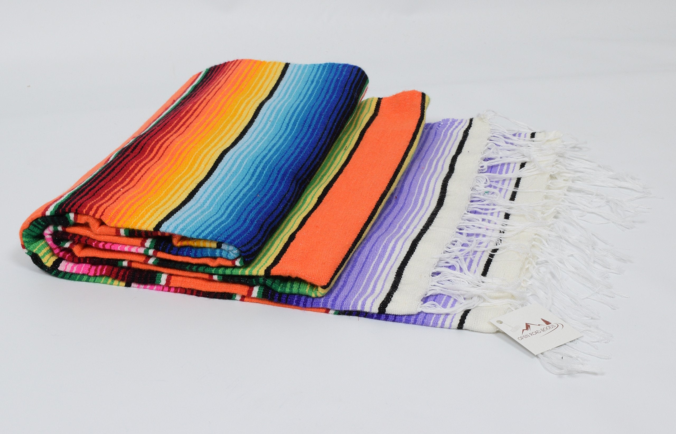 Open Road Goods Authentische mexikanische Serape-Decke - Mehrfarbige, leichte, handgefertigte mexikanische Saltillo-Decke/Klassisches Streifenmuster, Überwurf, Stranddecke, Wandteppich oder Yogadecke. Multi Orange