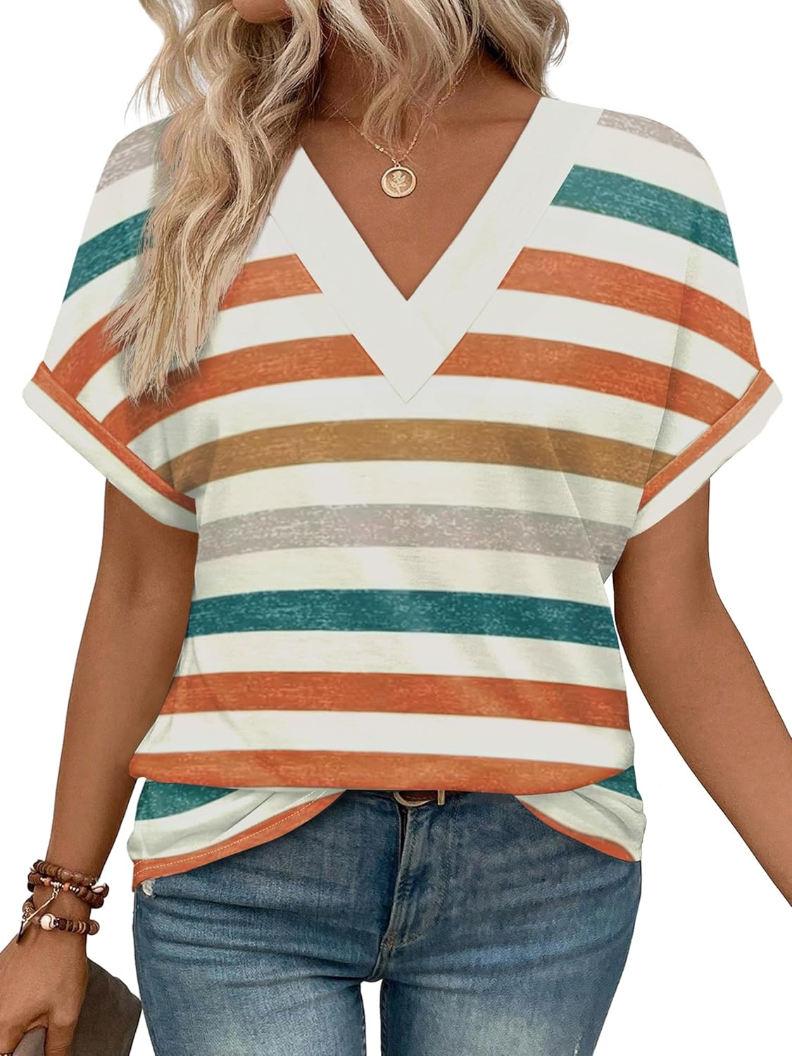 WIHOLL Womens Summer Tops Short Dolman Sleeve Shirts 2025 Fashion V Neck Outfits Clothes
