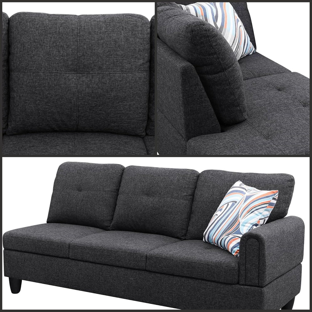 L Shaped Couch, Lounge Sectional Sofa with Chaise for Living Room, 6 Seat Modern Modular Couches with Movable Storage Ottoman, Black Grey