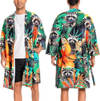 OLAOLA Men Lightweight Kimono Robe with Belt Japanese Style Robe Jacket Casual Open Front Long Cardigan Cape Coat Outwear