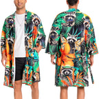 OLAOLA Men Lightweight Kimono Robe with Belt Japanese Style Robe Jacket Casual Open Front Long Cardigan Cape Coat Outwear