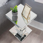 Silver Mirrored End Table With Crystal Inlay, Modern Side Table Accent Table, Square Small Coffee Table for Living Room, Bedroom
