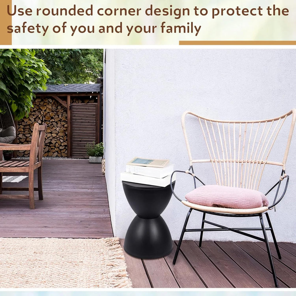 Leinuosen 16.73" H x 11.81" W Small Plastic Black Drum Side Table Plastic Hourglass Modern End Table Round Outdoor Stool Side Table for Coffee Patio Indoor Home Bedroom (Cover Cannot Be Removed)