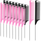 18 Pieces Parting Comb for Braids, Rat Tail Teasing Stainless Steel Pintail Comb for Hair Cutting Hair Styling Hairdressing (Black, Pink)