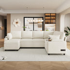 Oversized U-Shaped Sleeper Sectional Sofa Modern Fluffy Corduroy Upholstered Corner Convertible Sofabed with Pull Out Sleeper Couch Bed ,Storage Left Chaise and Pillows for Living Room Furniture Sets