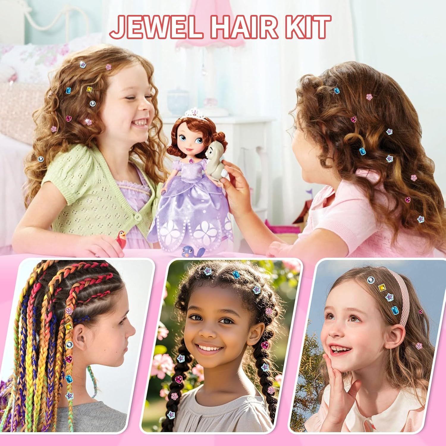Hair Gem Stamper Kit, Bling Hair Jewels for Girls Toys, Hair Styling Tool with Reusable Shining Diamonds, Birthday Gifts Toys for Girls Ages 3 4 5 6 8-12