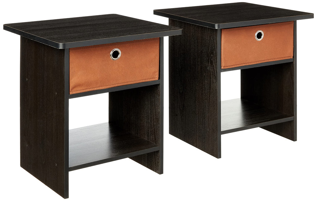 Furinno Andrey Set of 2 End Table / Side Table / Night Stand / Bedside Table with Bin Drawer, French Oak Grey