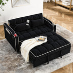 3 in 1 Sleeper Sofa Bed,Velvet Convertible Sofa Bed Pull-Out Bed Couch With Side Pockets,55'' Loveseat Sleeper Sofa with Adjustable Backrest for Living Room,Bedroom,Apartment and Small Space,Black