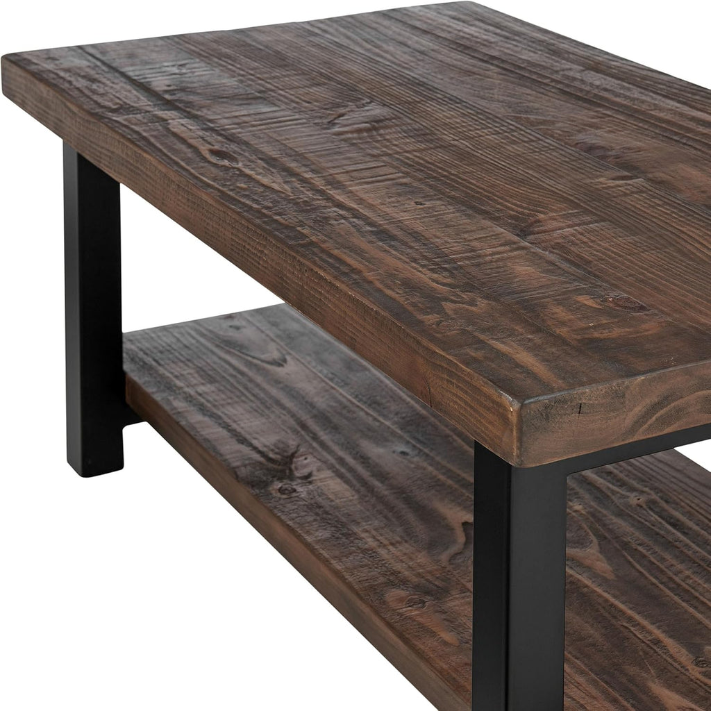 Alaterre Furniture Pomona Rustic Coffee Table with Storage Shelf - 42-Inch Industrial Modern Metal and Solid Wood Living Room Table - Easy Assembly Farmhouse Living Room Furniture (Rustic Natural)
