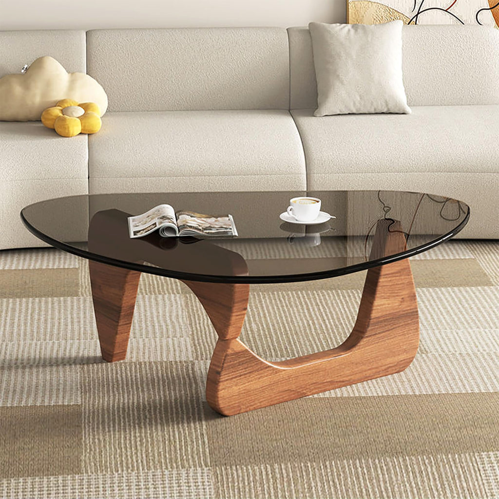 Modern Glass Coffee Table for Living Room, Small mid Century Coffee Table, Stylish Coffee Tables Suitable for Bedroom Living Room Reception Office Tables（Walnut/Transparent，Small）