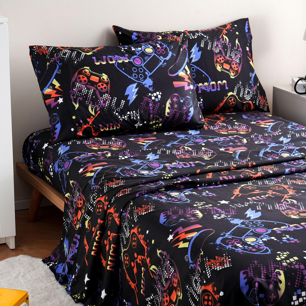 ست ملحفه کودکان یونیکورن صورتی JSD، سایز تویین، ۳ تکه، ملحفه‌های رختخواب میکروفایبر چاپ شده با طرح رنگین کمان برای دختران، جیب عمیق