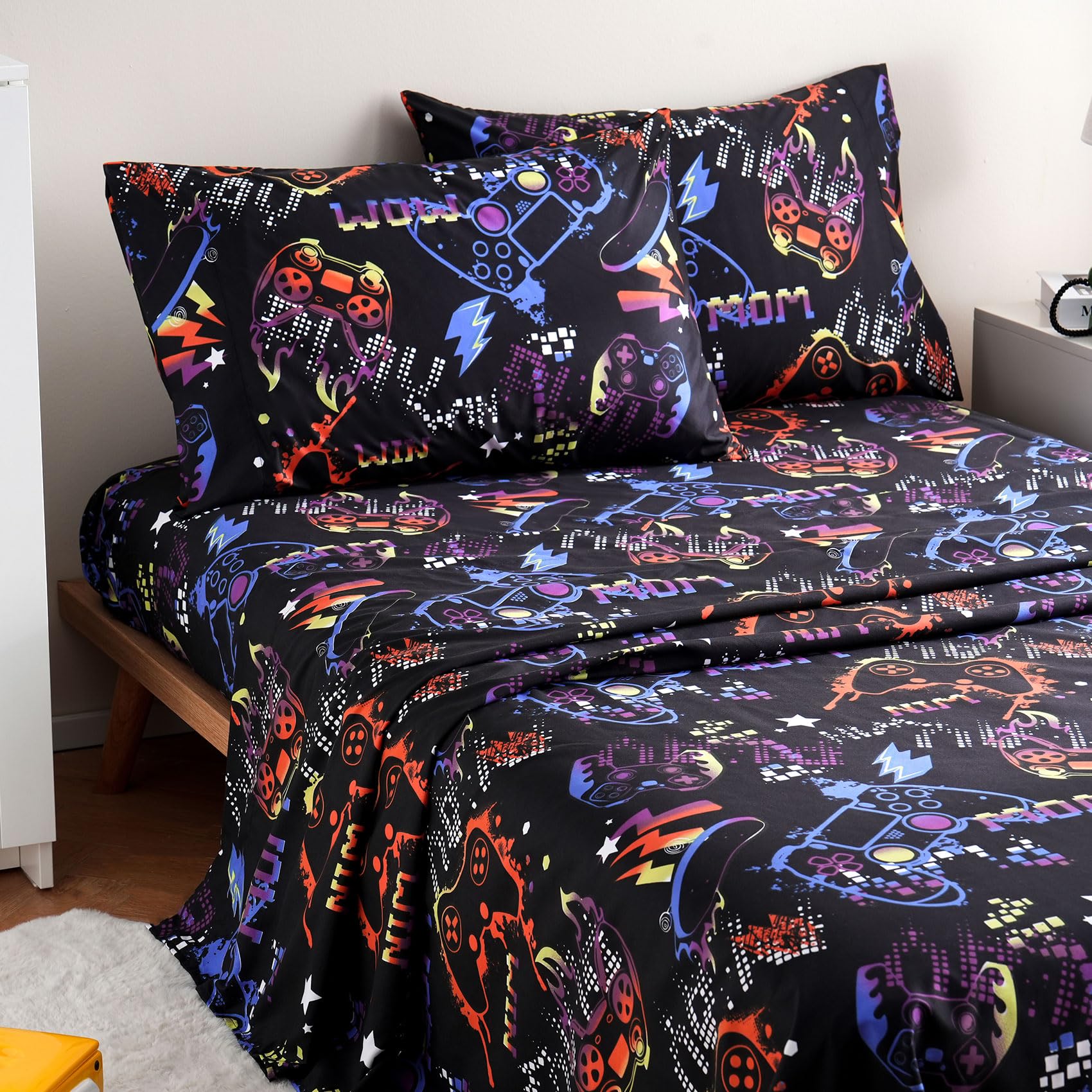 ست ملحفه کودکان یونیکورن صورتی JSD، سایز تویین، ۳ تکه، ملحفه‌های رختخواب میکروفایبر چاپ شده با طرح رنگین کمان برای دختران، جیب عمیق