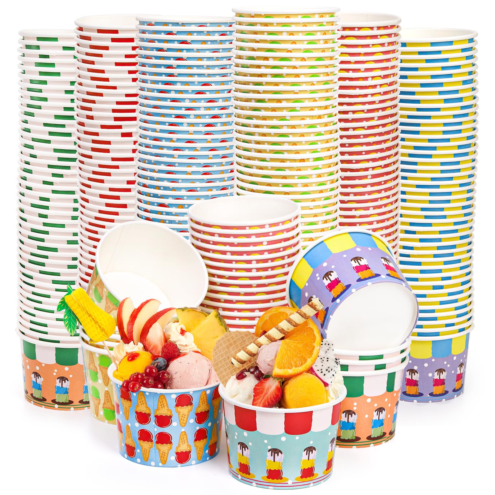 Cididu 240 Stück Papp-Eisbecher, 8 Oz Einweg-Dessert-Snack-Schalen, Party-Lieferanten Becher für heiße und kalte Speisen, Suppe, Obst, gefrorenen Joghurt