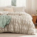 Housse de couette Boho Bedsure - Parure de lit Boho pour toutes les saisons, housse de couette jacquard shabby chic (gris, géométrique, king size, 104"x90")