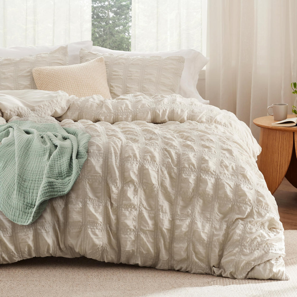 Housse de couette Boho Bedsure - Parure de lit Boho pour toutes les saisons, housse de couette jacquard shabby chic (gris, géométrique, king size, 104"x90")