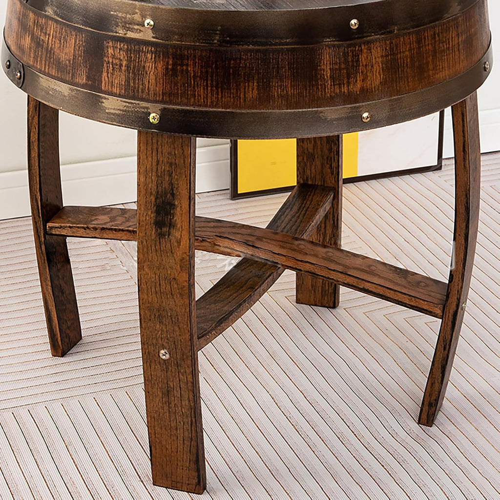 Farmhouse Whiskey Barrel End Table,Round Wood Barrel Side Table,Rusitc Wine Barrel Bourbon Barrel Coffee Table Handcrafted Oak Barrel Decor Furniture