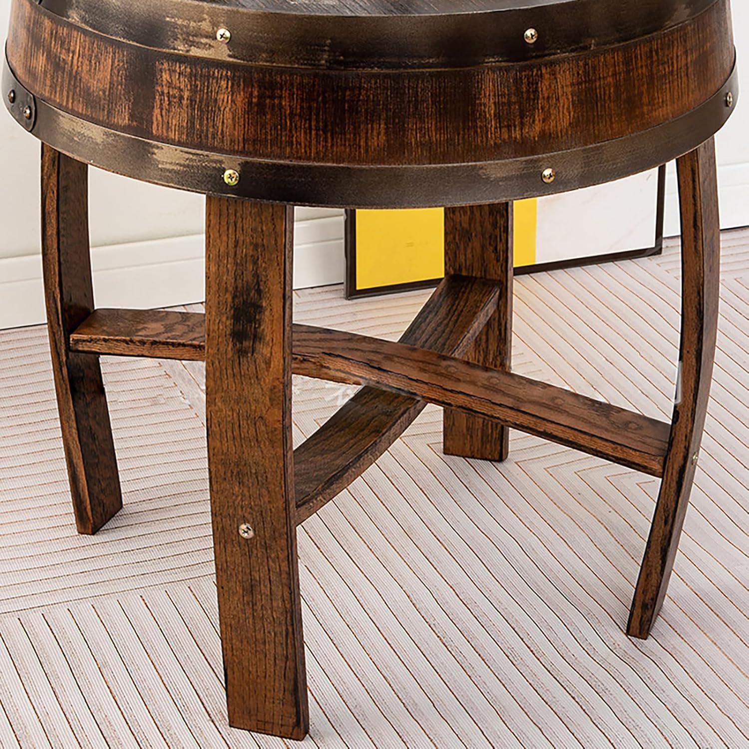 Farmhouse Whiskey Barrel End Table,Round Wood Barrel Side Table,Rusitc Wine Barrel Bourbon Barrel Coffee Table Handcrafted Oak Barrel Decor Furniture