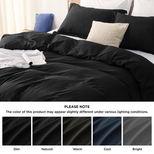 Bedsure Grey Duvet Cover Queen Size - Polyester & Rayon Derived from Bamboo Cooling Queen Duvet Cover Set, 3 Pieces, 1 Zipper Closure Duvet Cover (90"x90") & 2 Pillow Shams, Comforter Sold Separately