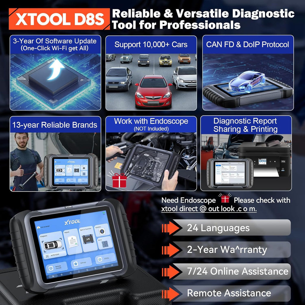 XTOOL D8S OBD2 Scanner: 2025 Upgrade of D8, Bidirectional Scan Tool with 3-Year Update, Topology Mapping, FCA AutoAuth, ECU Coding, 42+ Resets, All Systems Car Scanner Diagnostic Tool, CANFD/DoIP