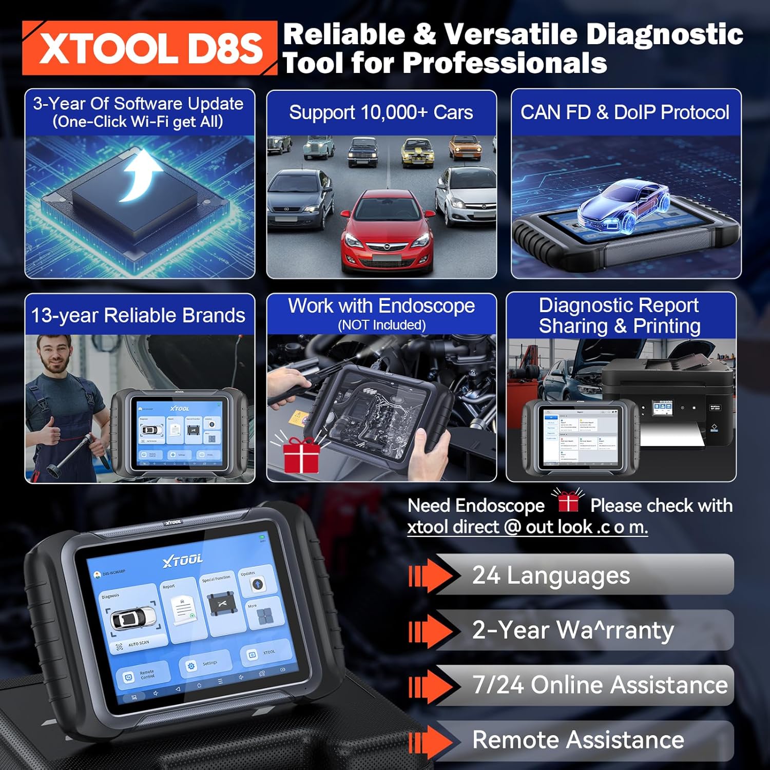 XTOOL D8S OBD2 Scanner: 2025 Upgrade of D8, Bidirectional Scan Tool with 3-Year Update, Topology Mapping, FCA AutoAuth, ECU Coding, 42+ Resets, All Systems Car Scanner Diagnostic Tool, CANFD/DoIP