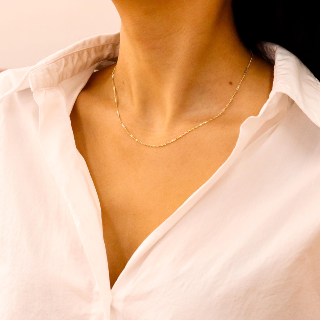 Colar Corrente Singapura EVAYA de Ouro 14K para Mulheres e Homens (Largura 1-1,5mm, Comprimento 14-24") - Cadenas de Oro Puro de 14K (1,5mm, 14 Polegadas, Ouro Amarelo 14k)