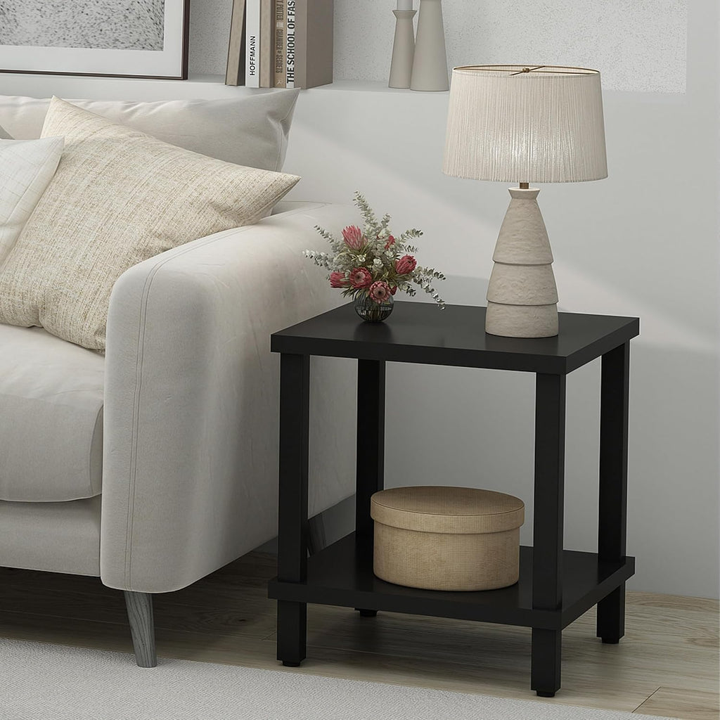 Large End Table Square Side Table Modern Sofa Table 20 Inch Industrial Coffee Table NightStand with 2-Tier Storage Shelf for Living Room Bedroom Black MLBZ06B