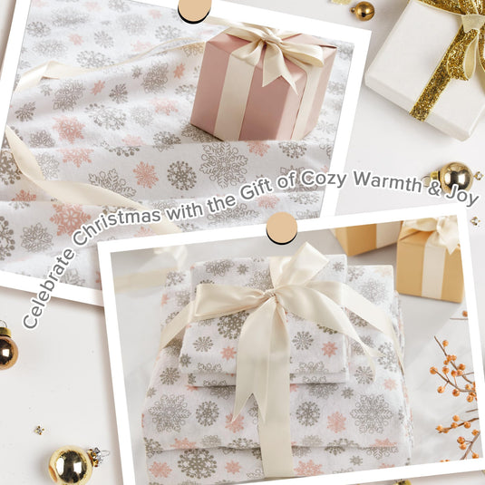 Sleep Philosophy True North Cozy Flannel Warm 100% Cotton Sheet - Novelty Print Animals Stars Cute Ultra Soft Cold Weather Bedding Set, Twin, Pink/Grey Snowflakes 3 Piece