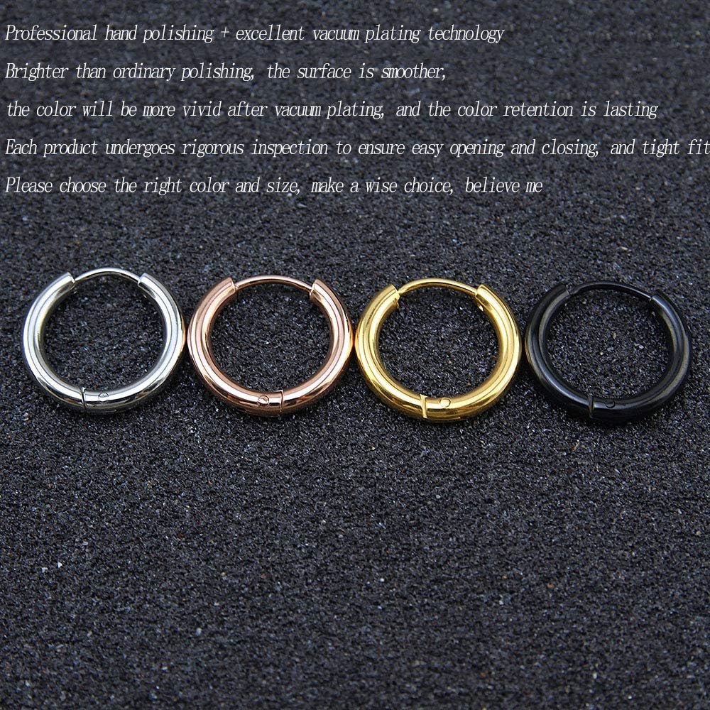 316L Surgical Stainless Steel Huggie Hoop Earrings 6mm 8mm 10mm 11mm 12mm 14mm Hypoallergenic Earrings Hoop Cartilage Helix Lobes Hinged Sleeper Earrings For Men Women