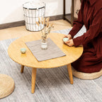 Round Bamboo Small Coffee Table, Low Japanese Style Table for Living Room, Mid Century Circle Coffee Table, 23.6'' Sofa Side End Tables for Sitting on The Floor