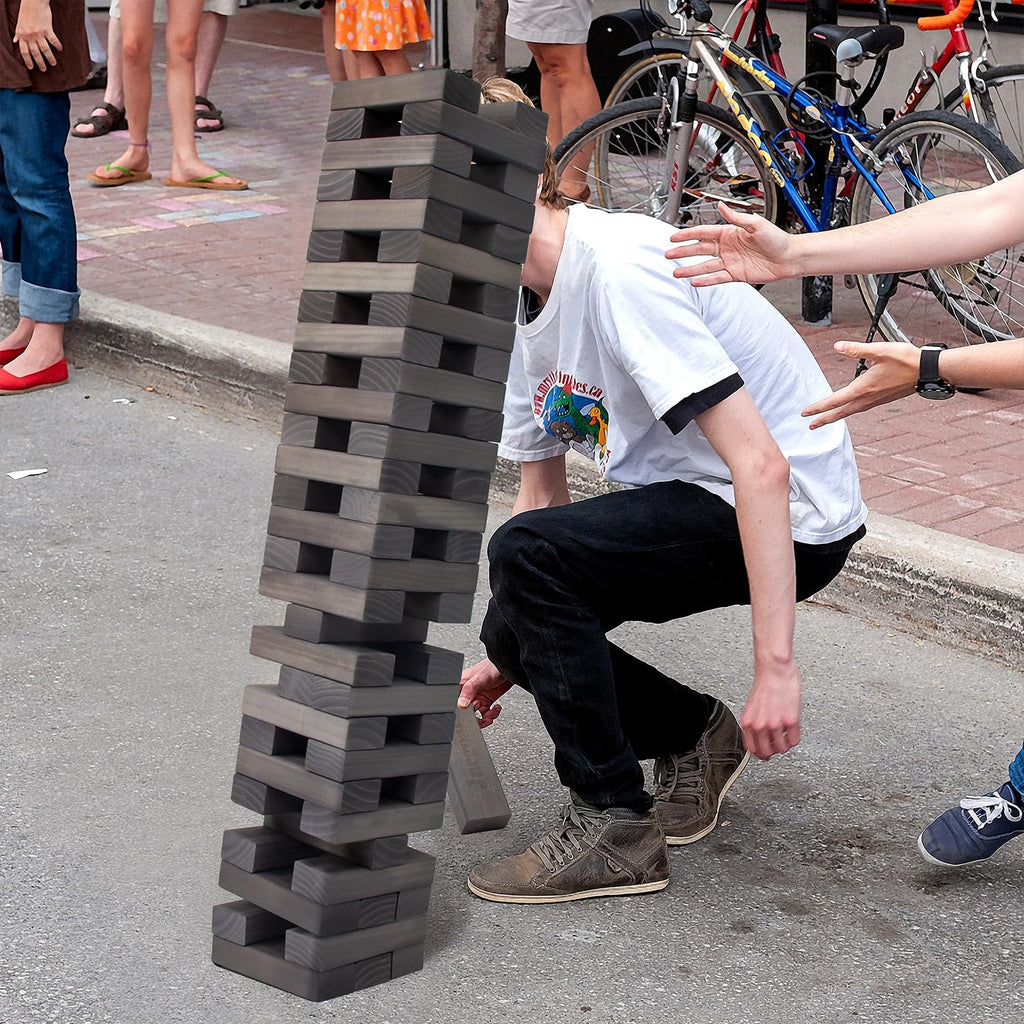 Juegoal 54 Piece Giant Tumble Tower Grey for Adult Kids Family, Wooden Block Stacking Game with Gameboard & Canvas Bag, Outdoor Games for Backyard Lawn Party Playing, 6.9 x 6.9 x 24 Inches,X-Large